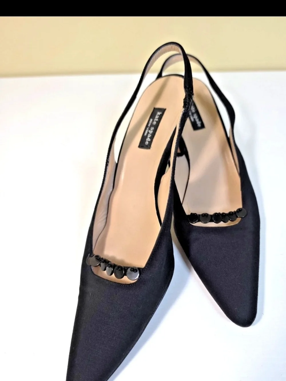 kate spade Black Sequin-Trim Slingback Pointed Flats Vintage
